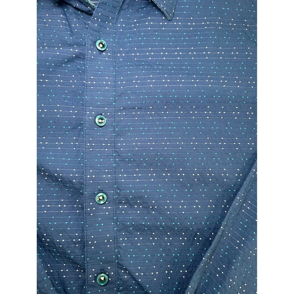 Robert Graham Button Down Shirt Mens XL Blue Dotted Classic Fit Long Sleeve